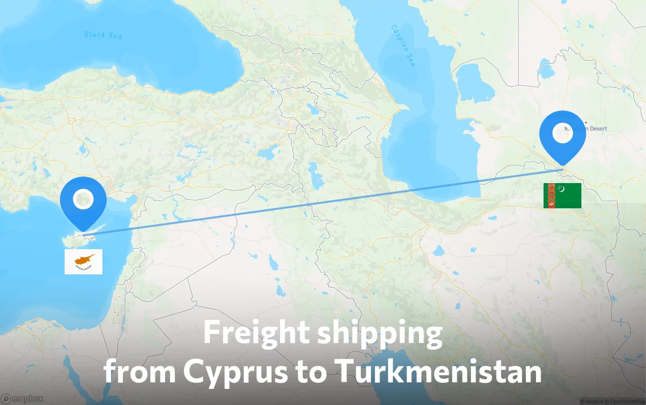Shipping route from Cyprus to Turkmenistan