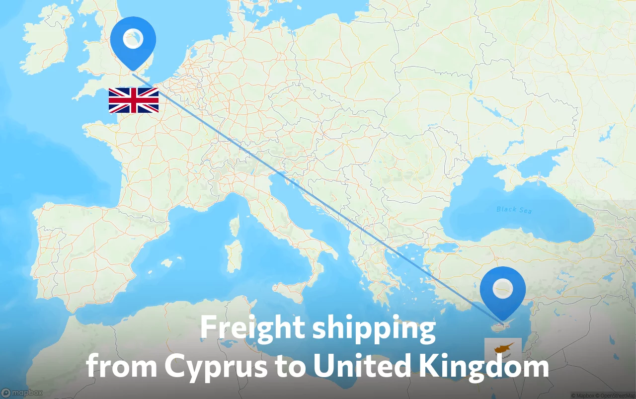 Shipping route from Cyprus to United Kingdom