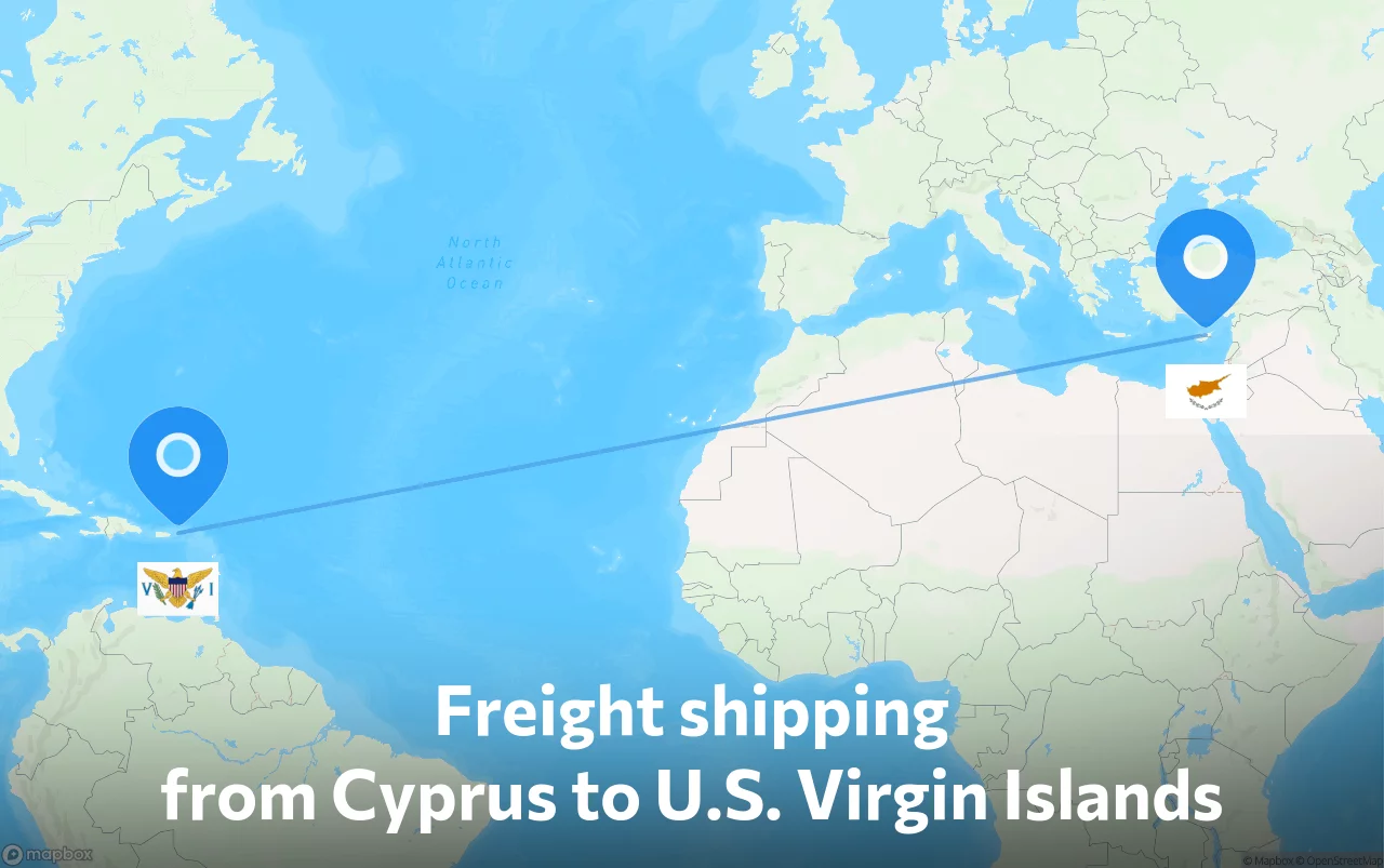 Shipping route from Cyprus to U.S. Virgin Islands