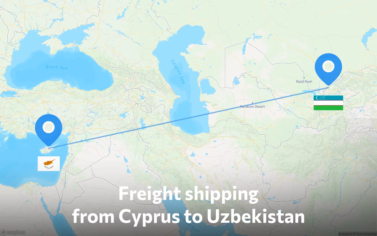 Shipping route from Cyprus to Uzbekistan