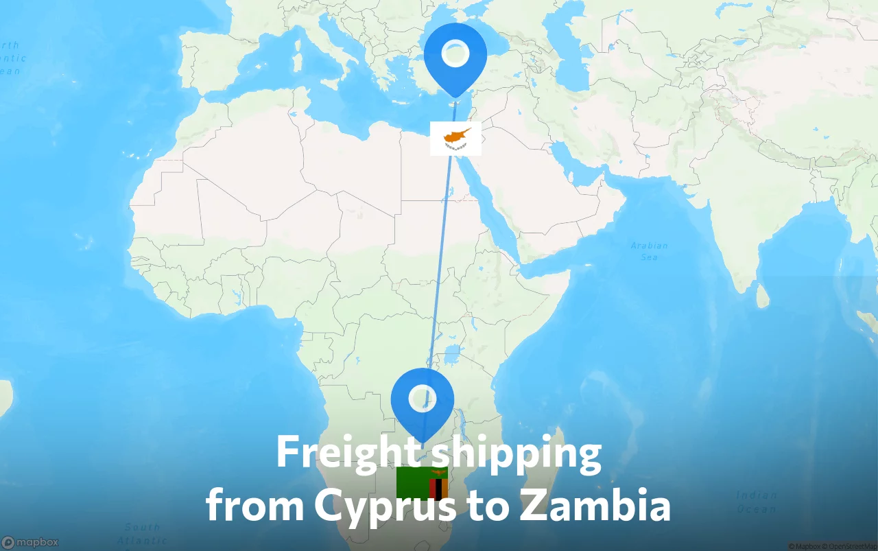 Shipping route from Cyprus to Zambia