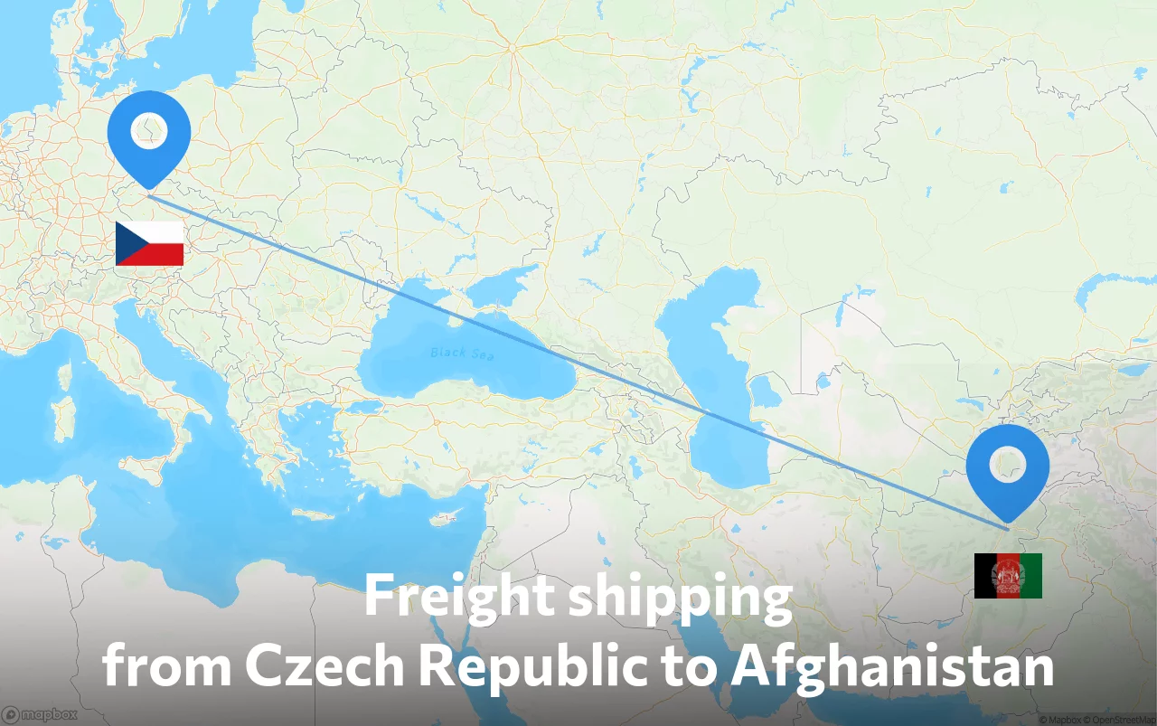 Shipping route from Czech Republic to Afghanistan