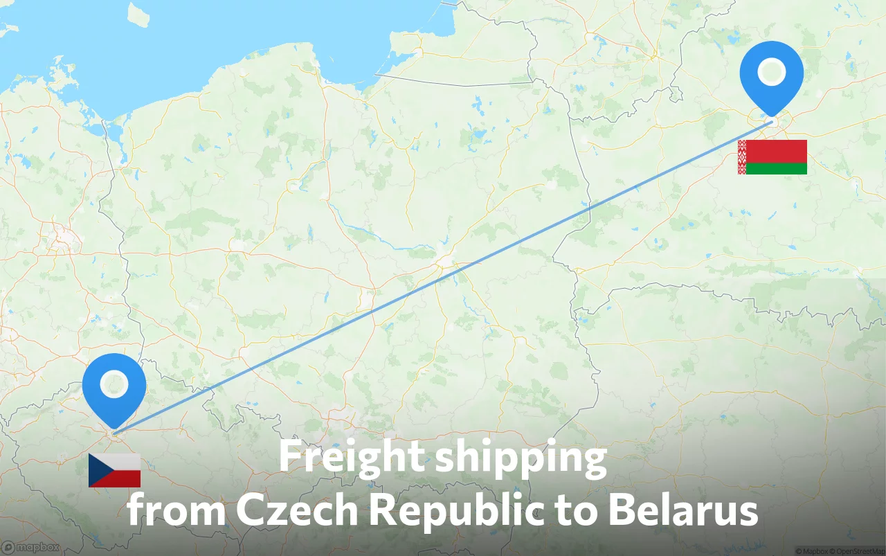 Shipping route from Czech Republic to Belarus