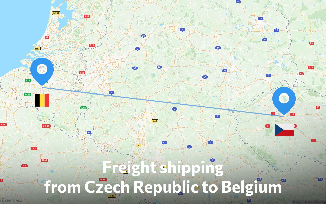 Shipping route from Czech Republic to Belgium