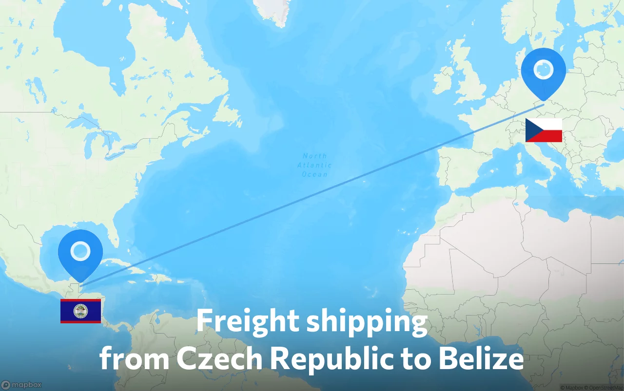 Shipping route from Czech Republic to Belize