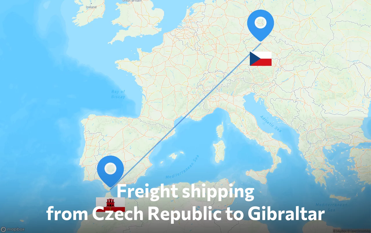 Shipping route from Czech Republic to Gibraltar