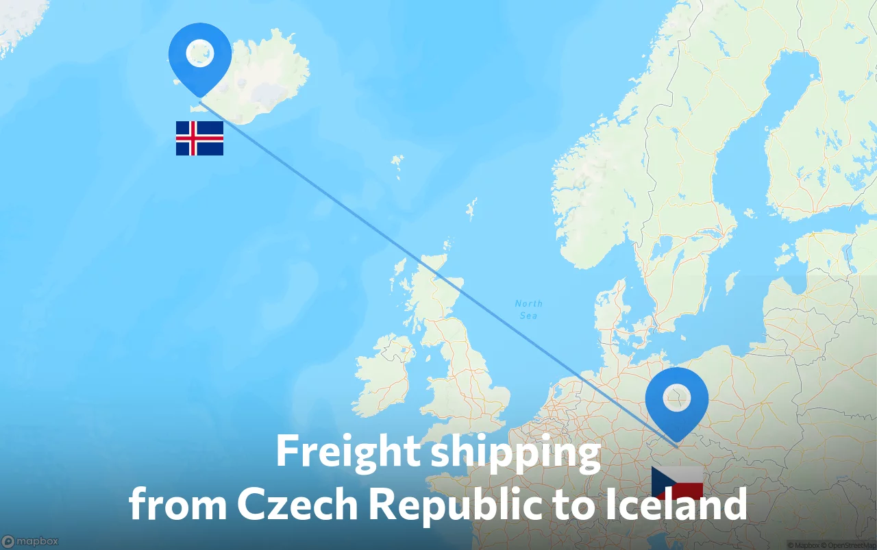 Shipping route from Czech Republic to Iceland