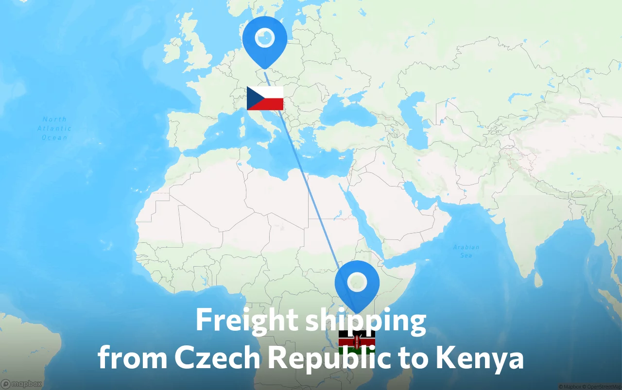 Shipping route from Czech Republic to Kenya