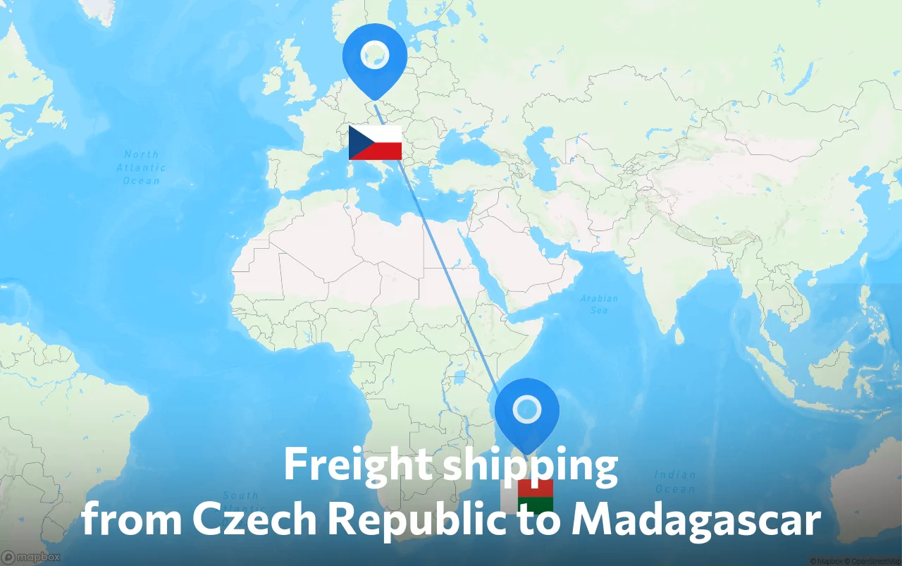 Shipping route from Czech Republic to Madagascar
