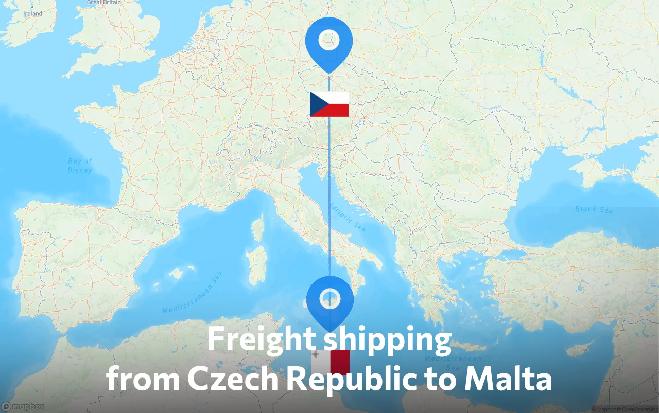 Shipping route from Czech Republic to Malta