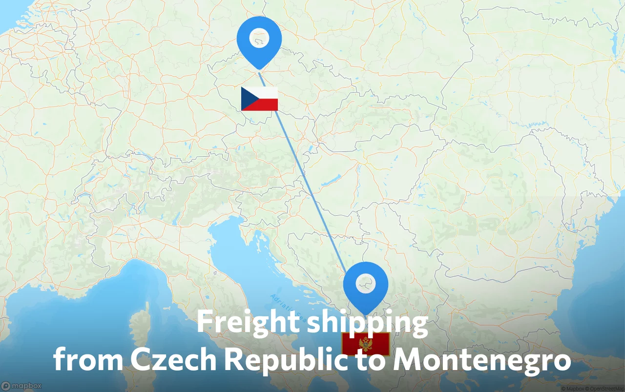 Shipping route from Czech Republic to Montenegro