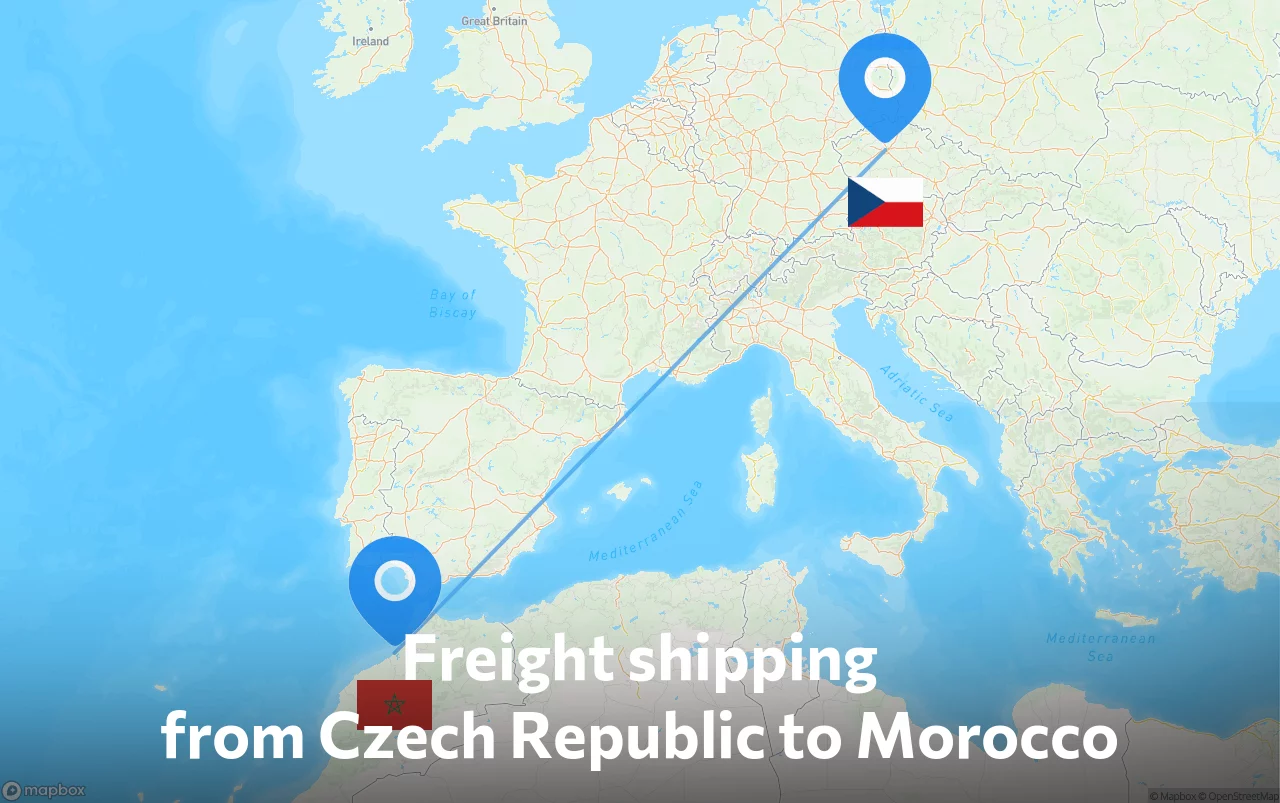 Shipping route from Czech Republic to Morocco