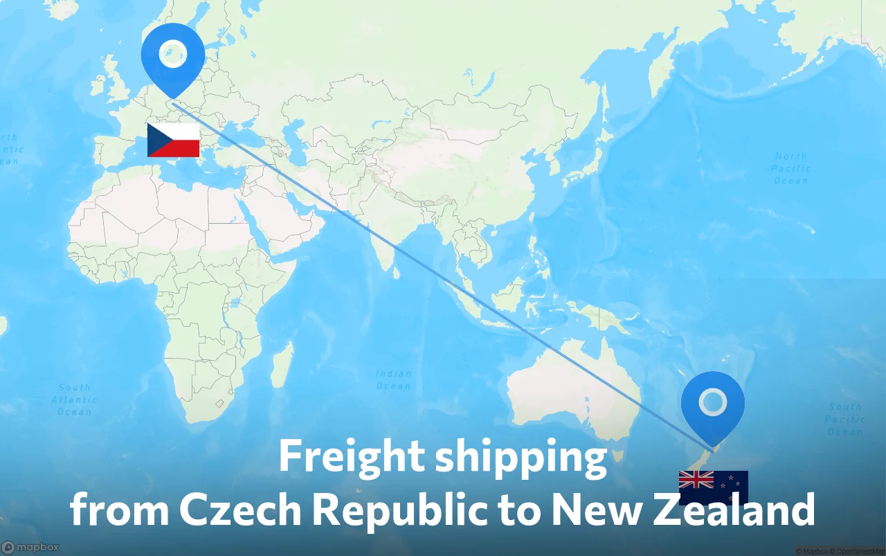 Shipping route from Czech Republic to New Zealand