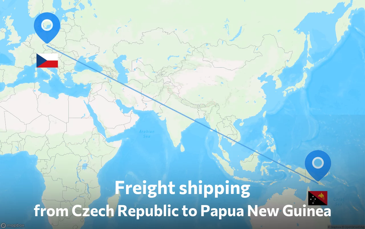 Shipping route from Czech Republic to Papua New Guinea