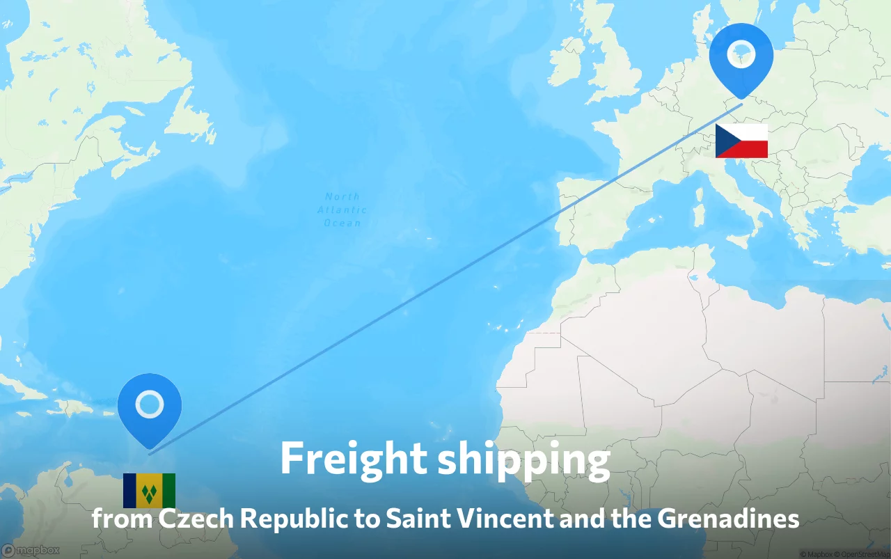 Shipping route from Czech Republic to Saint Vincent and the Grenadines
