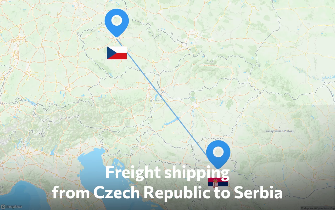 Shipping route from Czech Republic to Serbia