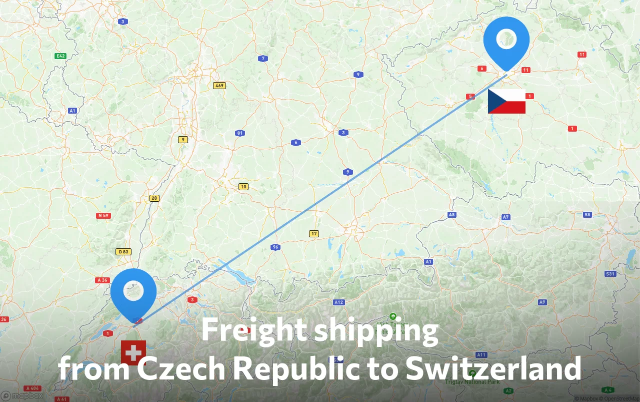 Shipping route from Czech Republic to Switzerland
