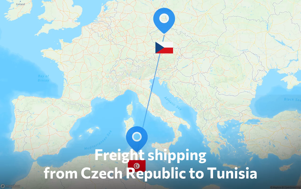 Shipping route from Czech Republic to Tunisia