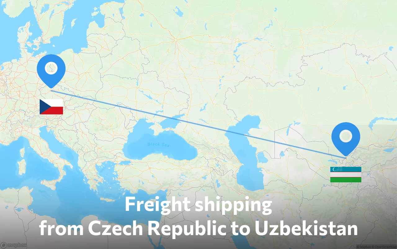 Shipping route from Czech Republic to Uzbekistan