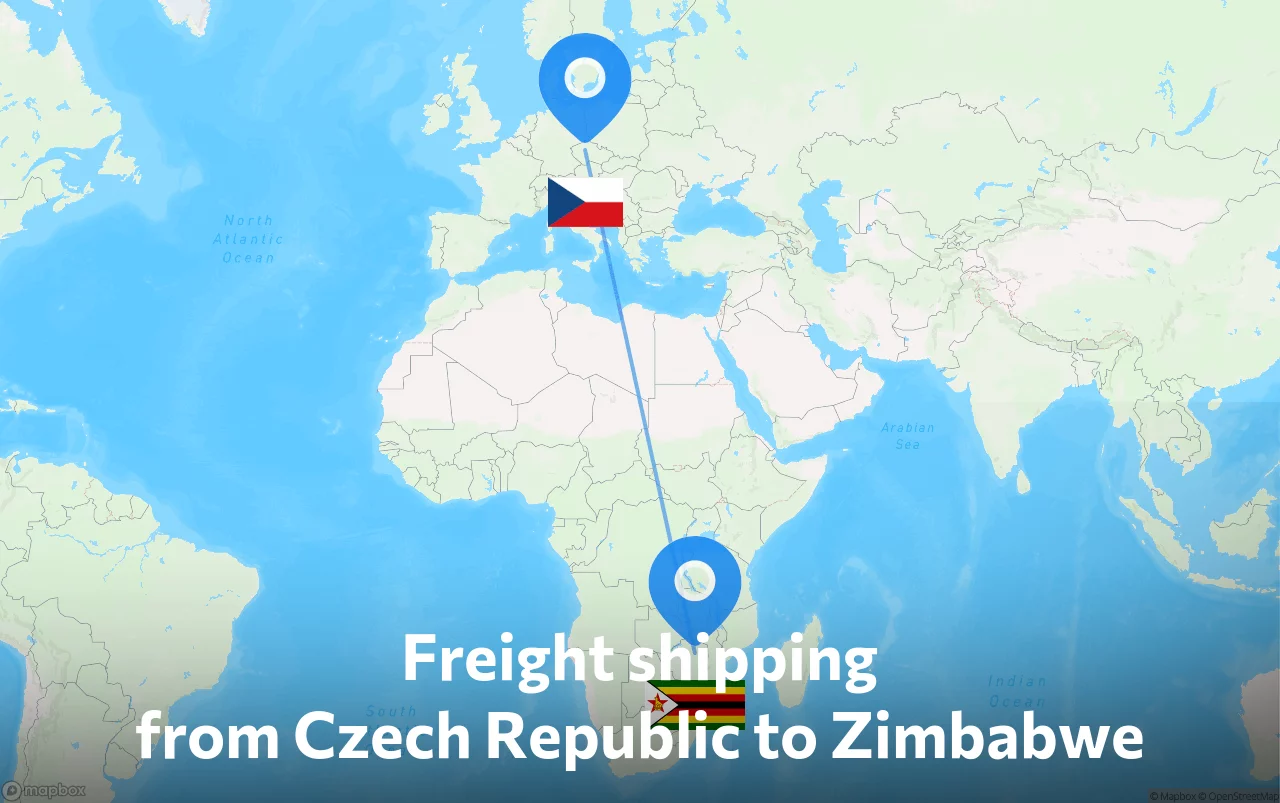 Shipping route from Czech Republic to Zimbabwe