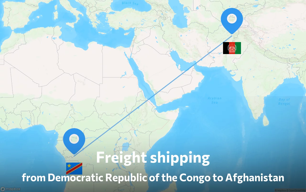 Shipping route from Democratic Republic of the Congo to Afghanistan