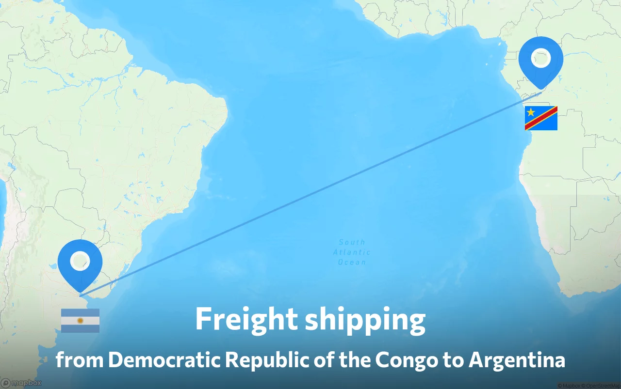 Shipping route from Democratic Republic of the Congo to Argentina