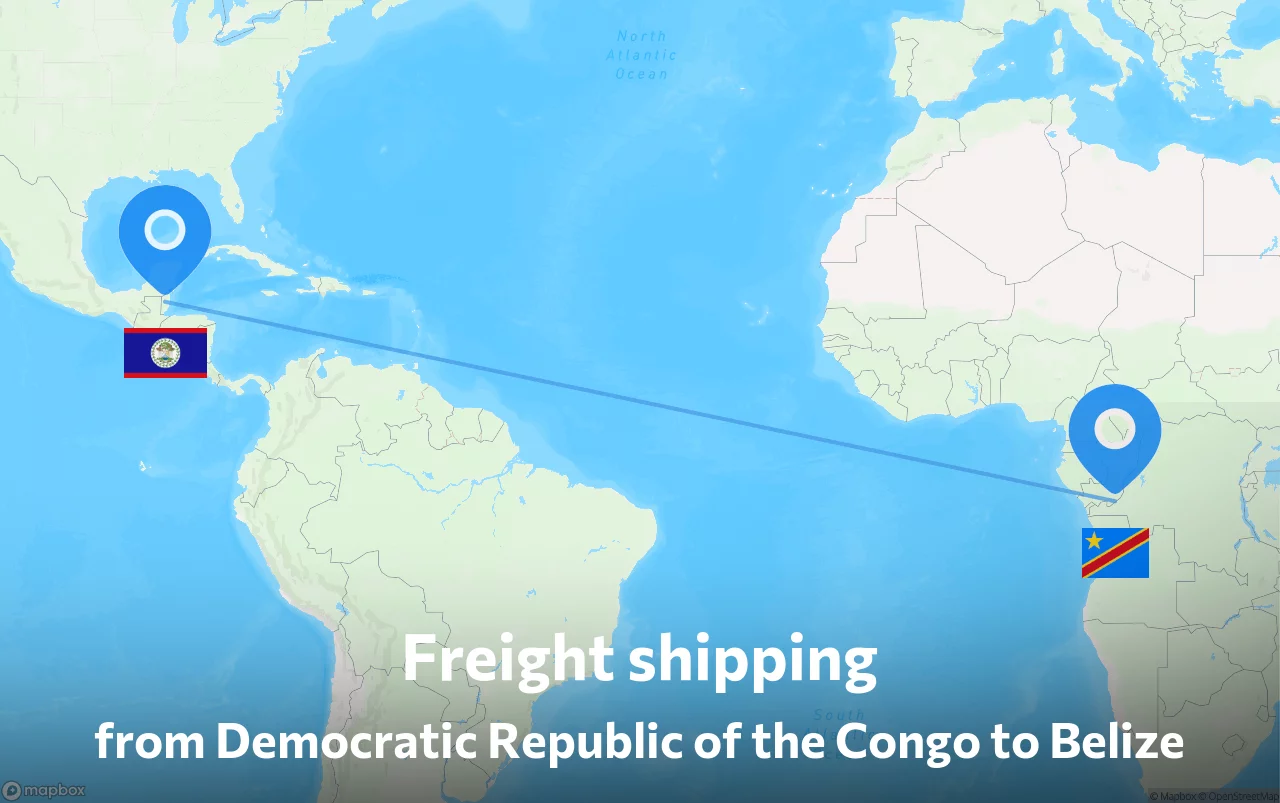 Shipping route from Democratic Republic of the Congo to Belize