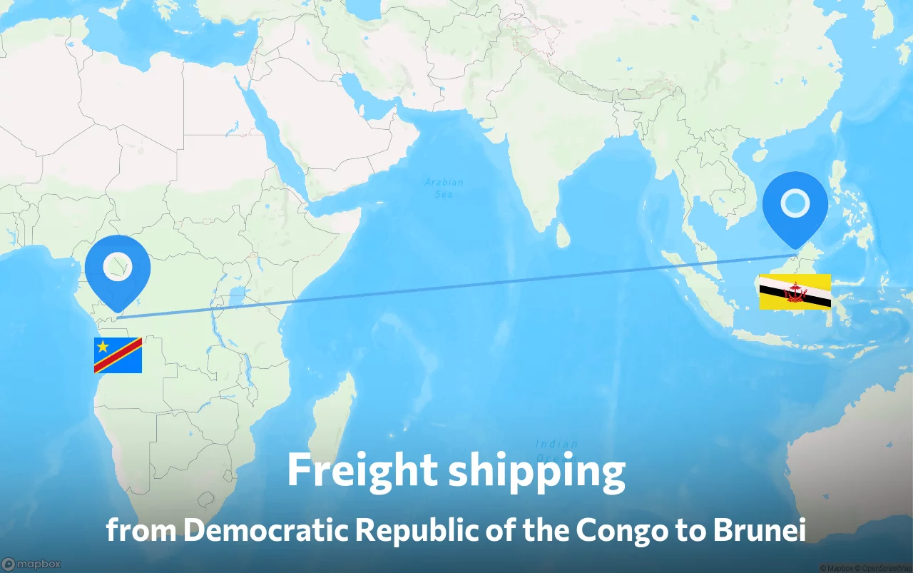 Shipping route from Democratic Republic of the Congo to Brunei