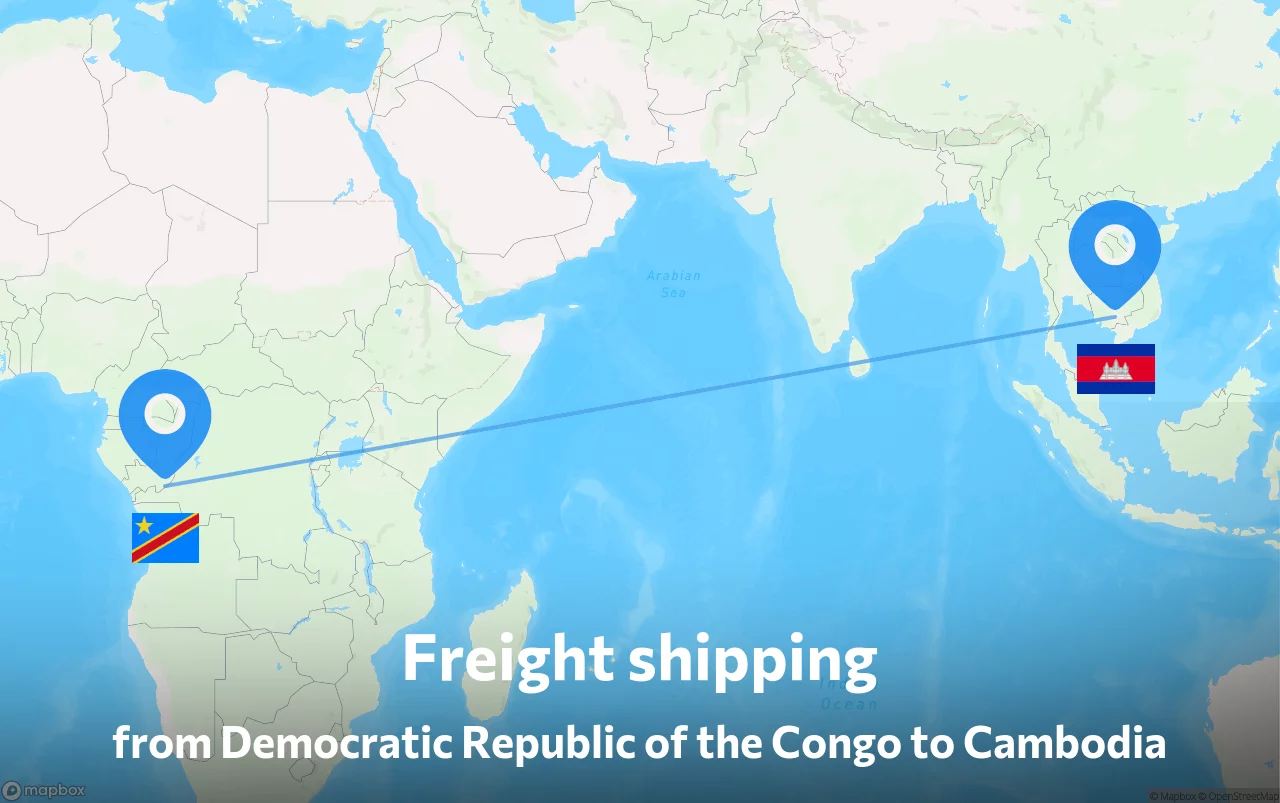 Shipping route from Democratic Republic of the Congo to Cambodia