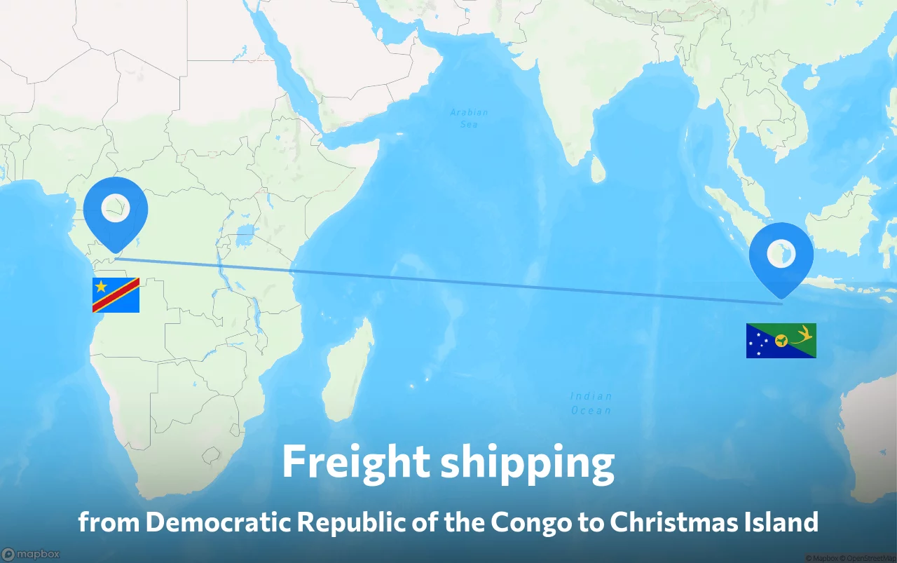 Shipping route from Democratic Republic of the Congo to Christmas Island