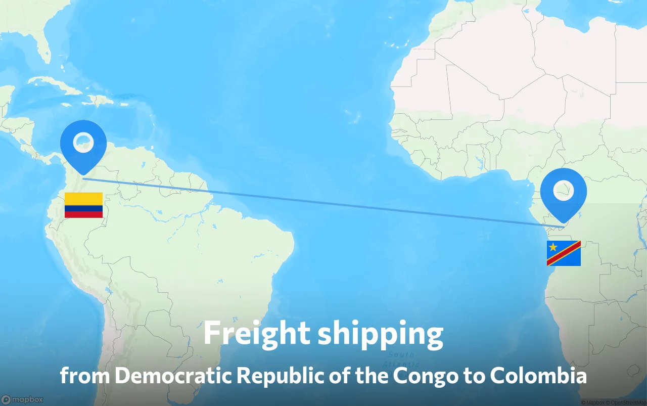 Shipping route from Democratic Republic of the Congo to Colombia