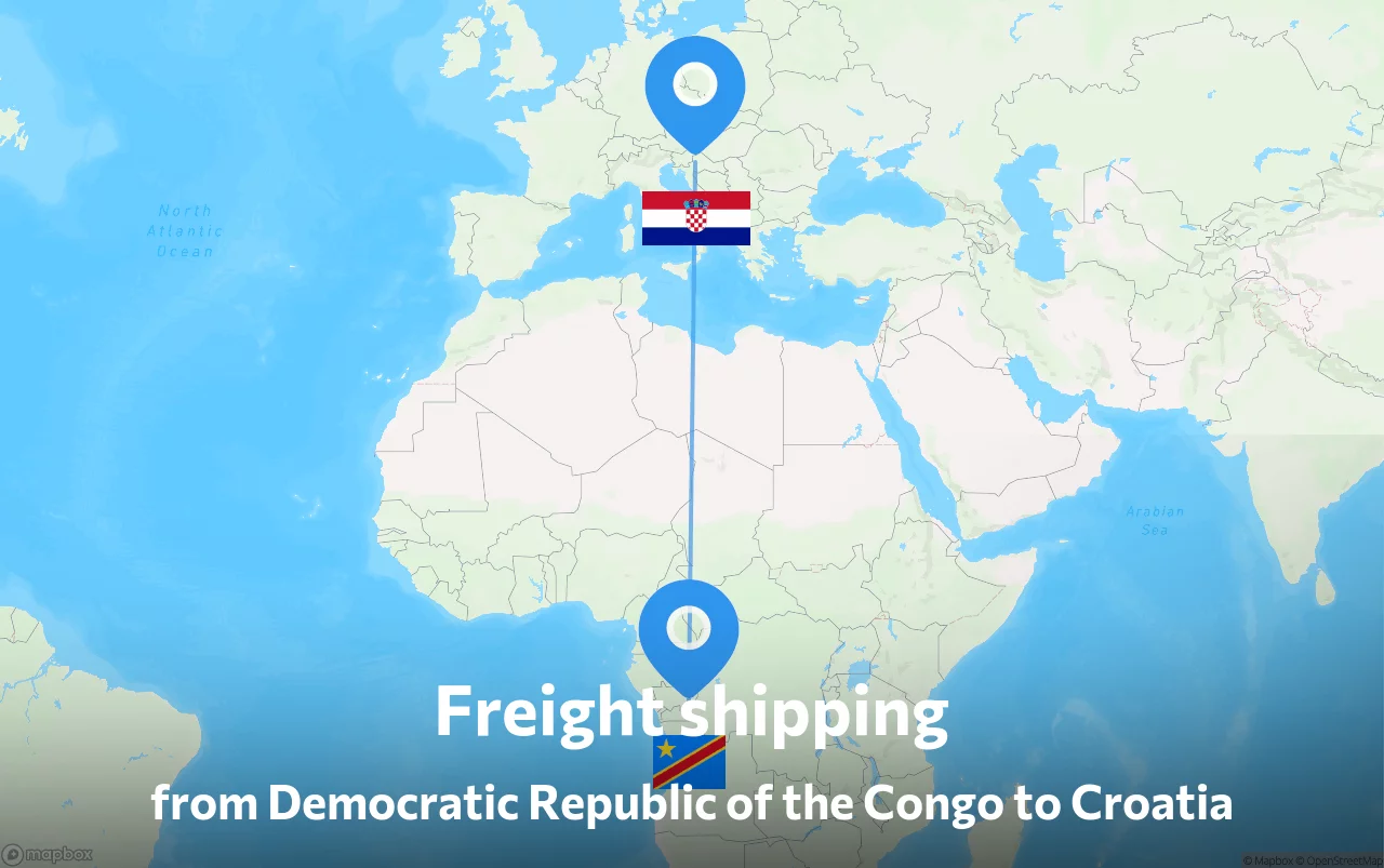 Shipping route from Democratic Republic of the Congo to Croatia