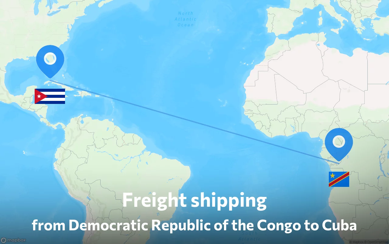 Shipping route from Democratic Republic of the Congo to Cuba