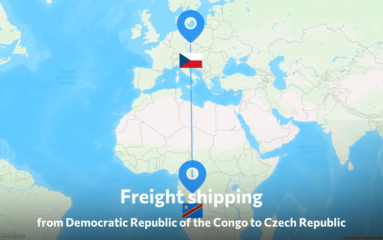 Shipping route from Democratic Republic of the Congo to Czech Republic