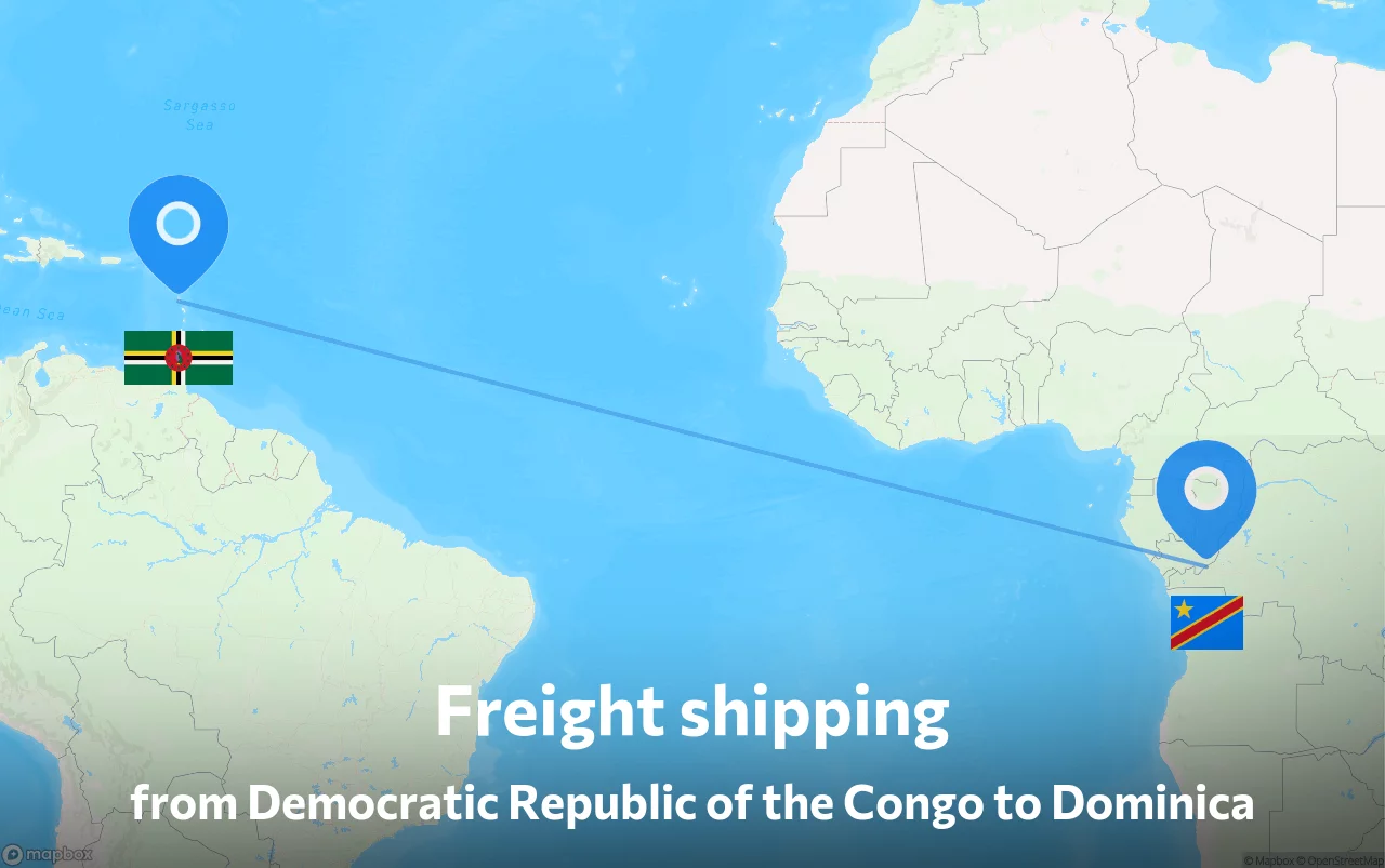 Shipping route from Democratic Republic of the Congo to Dominica