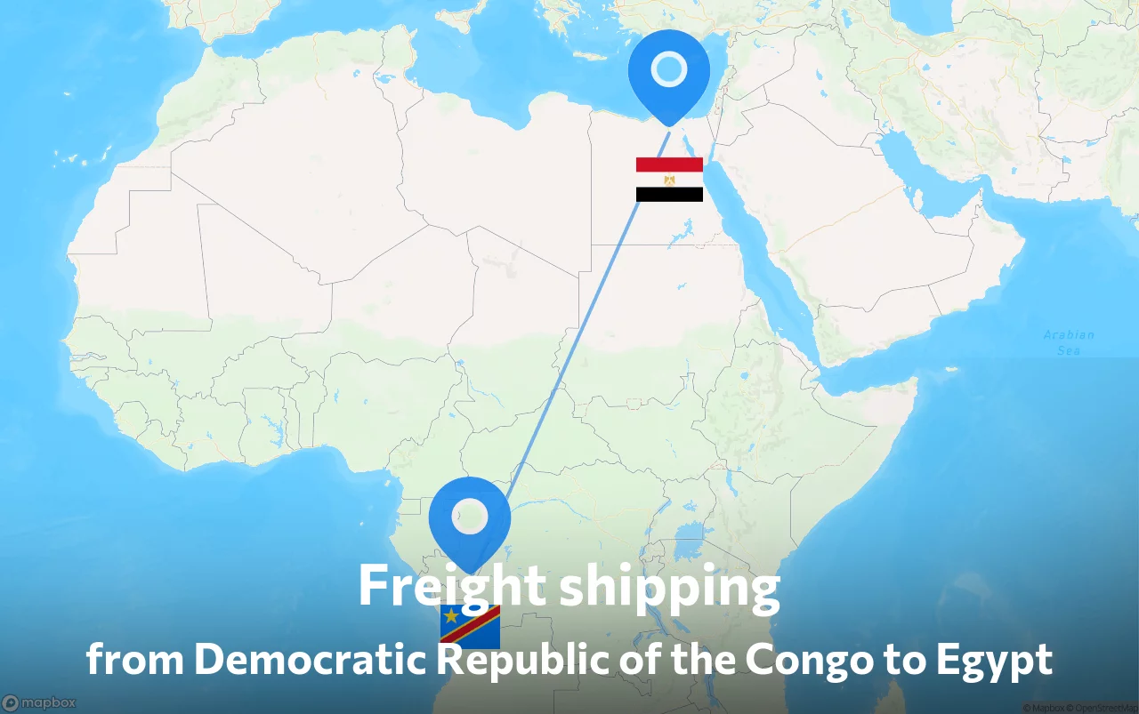 Shipping route from Democratic Republic of the Congo to Egypt