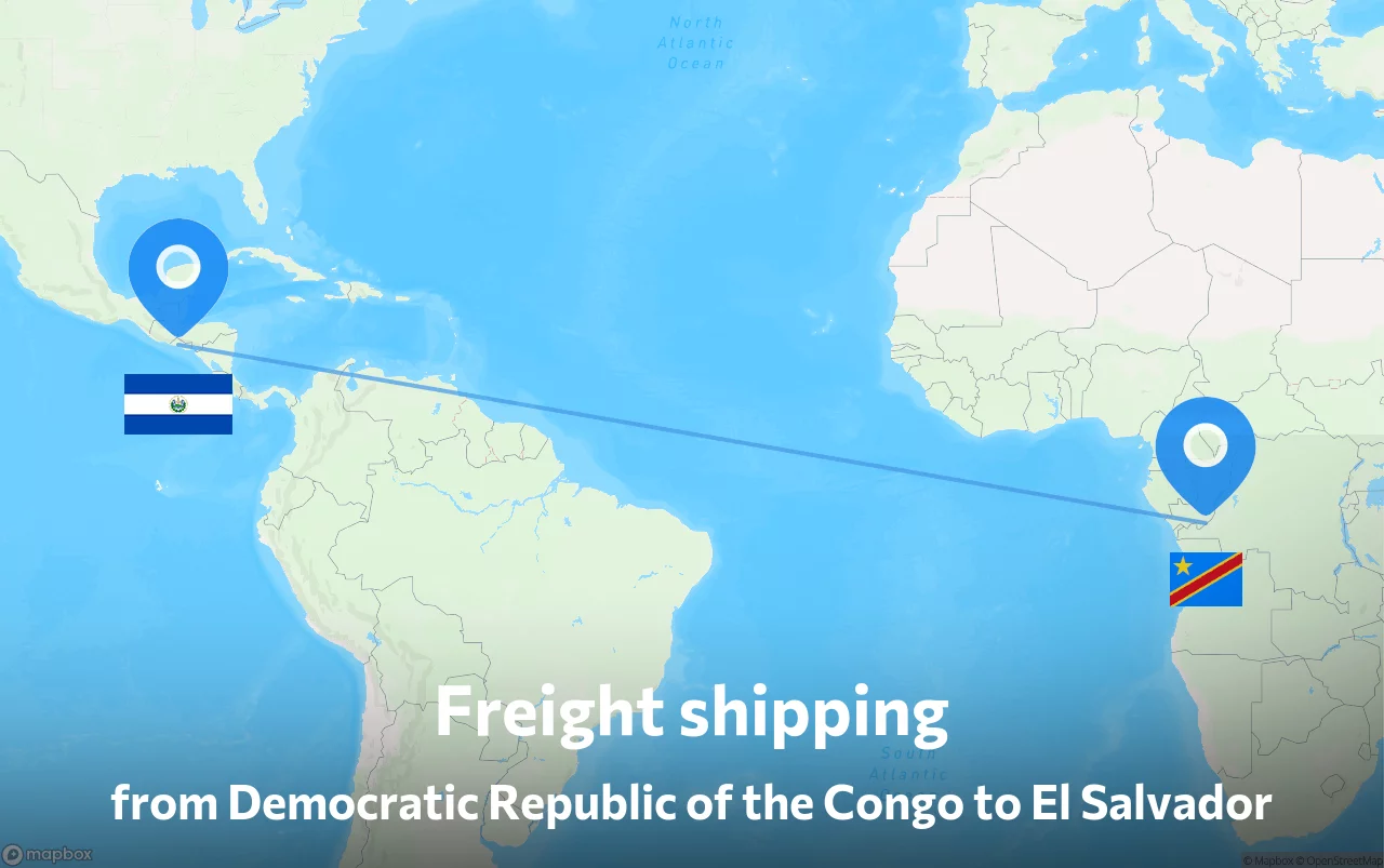 Shipping route from Democratic Republic of the Congo to El Salvador