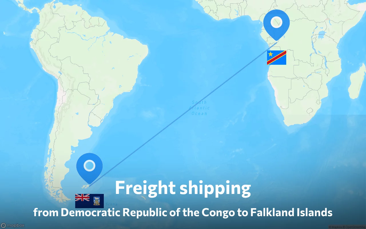 Shipping route from Democratic Republic of the Congo to Falkland Islands