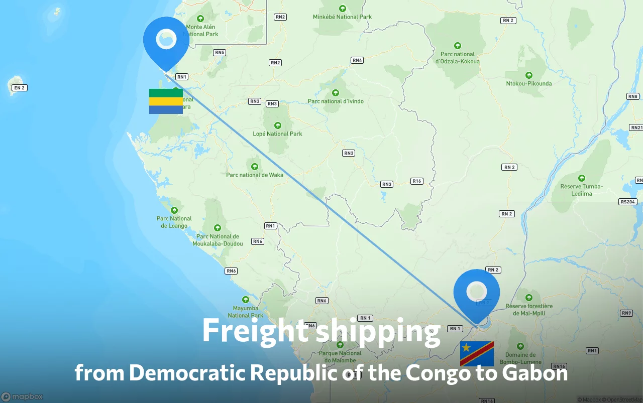Shipping route from Democratic Republic of the Congo to Gabon