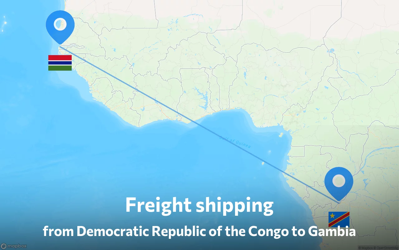 Shipping route from Democratic Republic of the Congo to Gambia