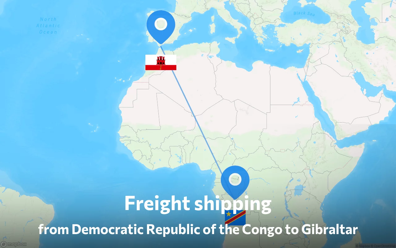 Shipping route from Democratic Republic of the Congo to Gibraltar