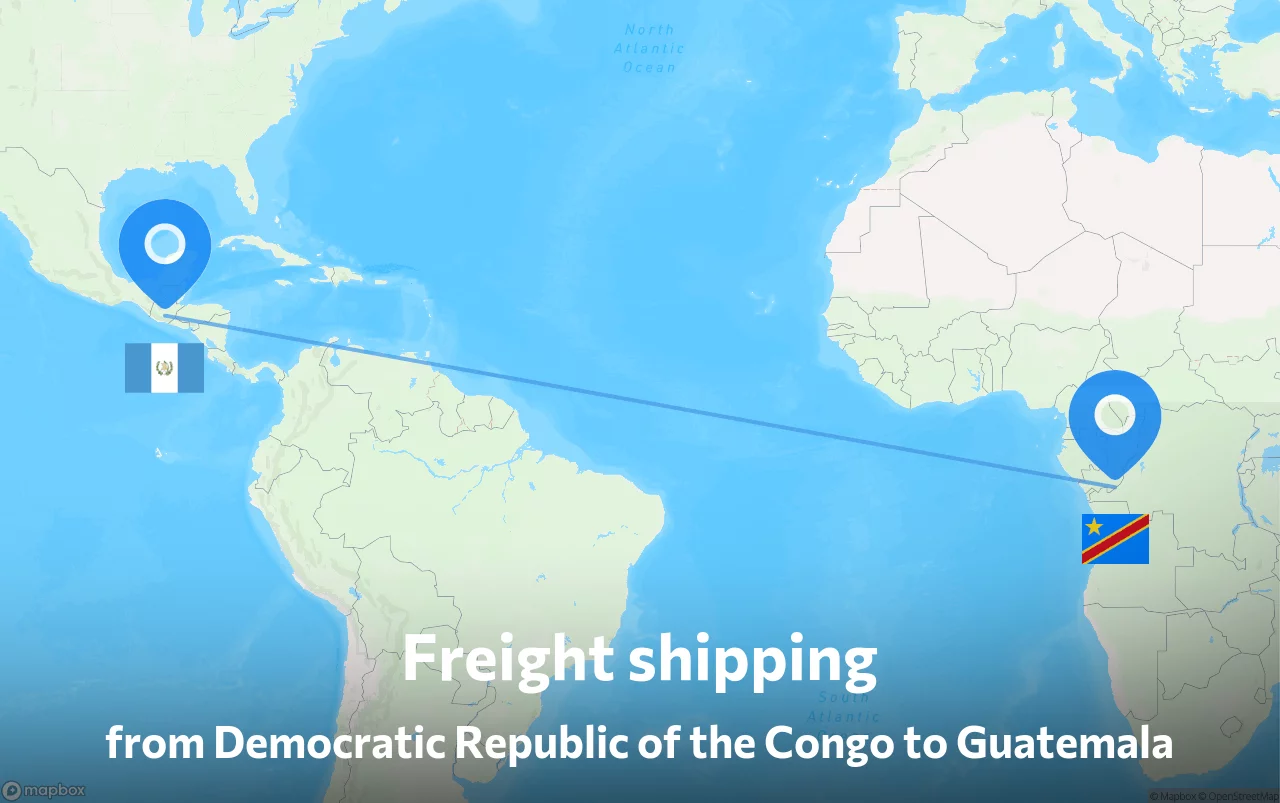 Shipping route from Democratic Republic of the Congo to Guatemala