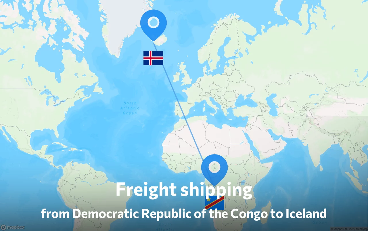 Shipping route from Democratic Republic of the Congo to Iceland