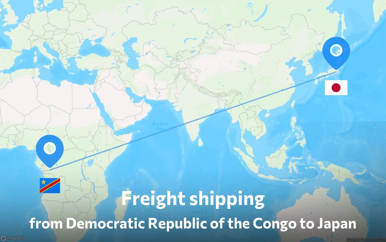 Shipping route from Democratic Republic of the Congo to Japan