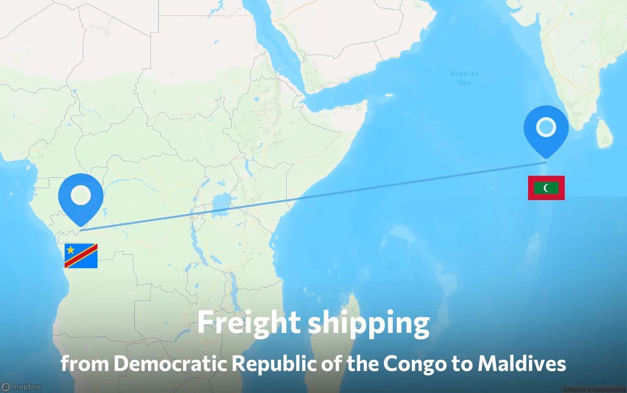 Shipping route from Democratic Republic of the Congo to Maldives