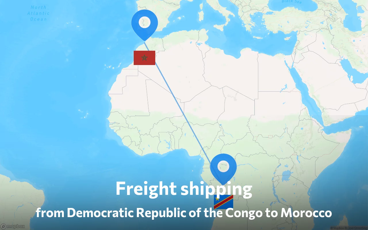 Shipping route from Democratic Republic of the Congo to Morocco