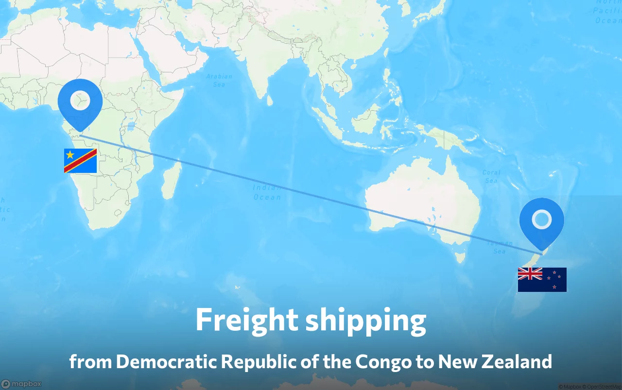 Shipping route from Democratic Republic of the Congo to New Zealand