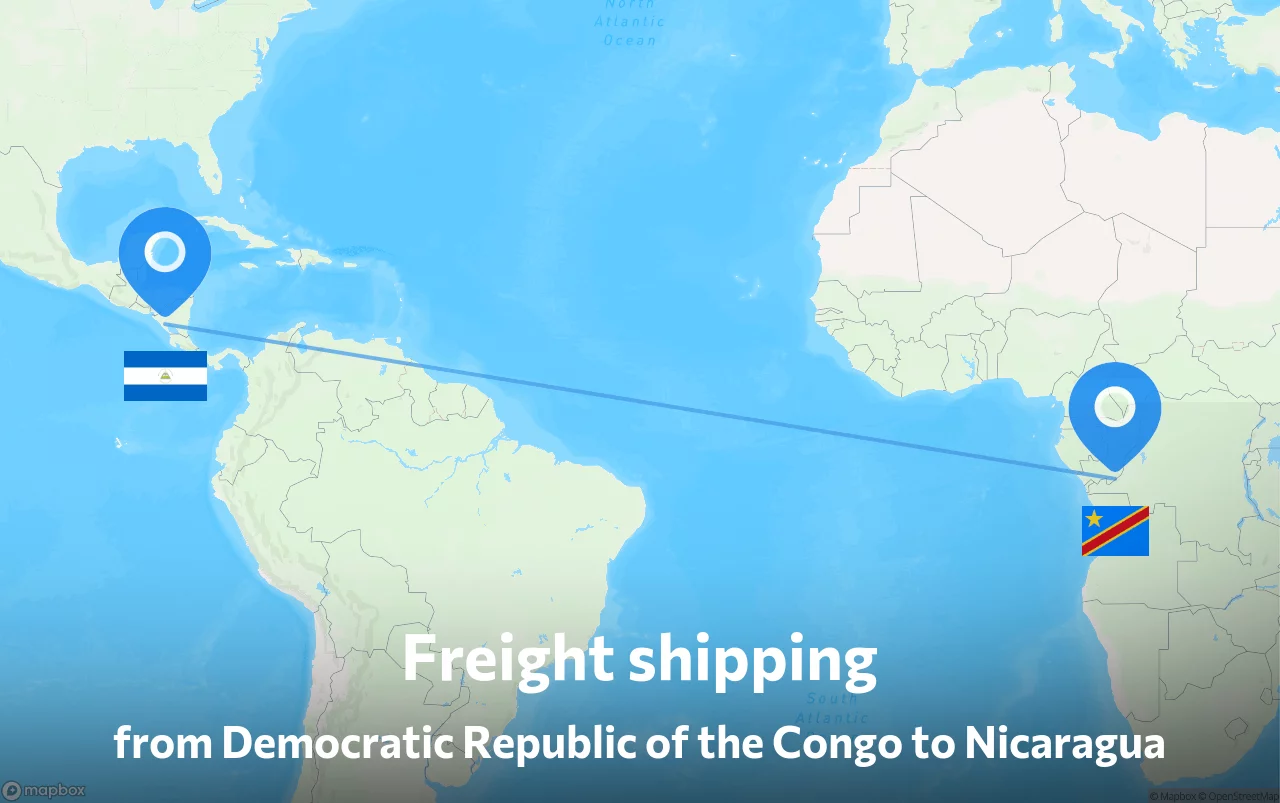 Shipping route from Democratic Republic of the Congo to Nicaragua