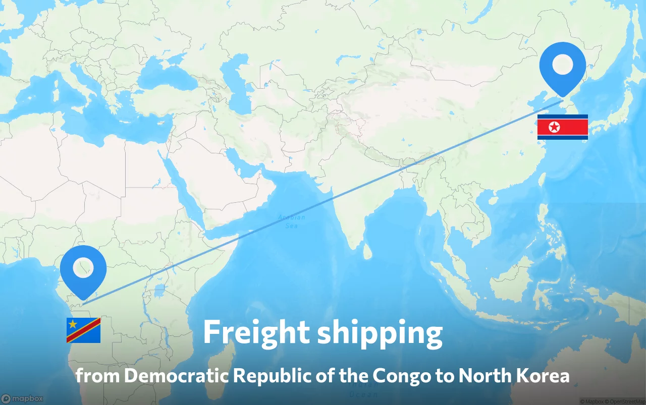Shipping route from Democratic Republic of the Congo to North Korea