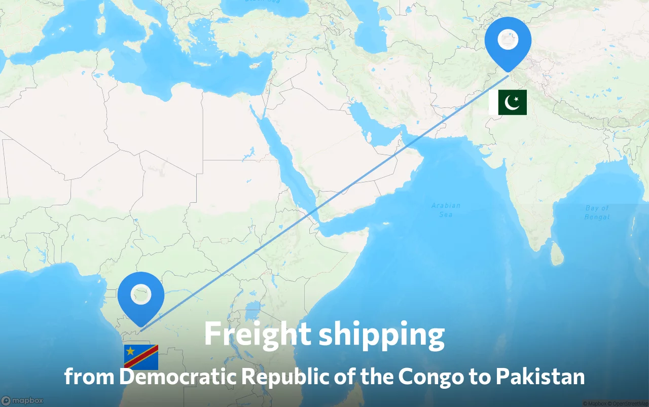Shipping route from Democratic Republic of the Congo to Pakistan